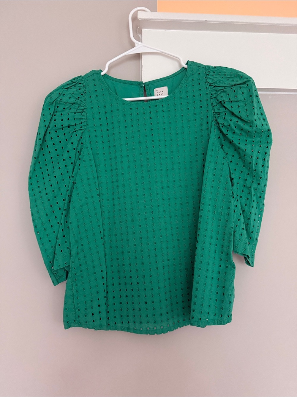 a new day Green Eyelet Puff-Sleeve Blouse